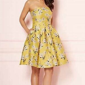 New York & Company Strapless Yellow Floral Dress